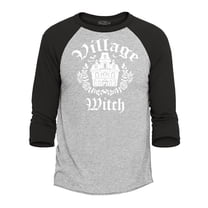 Shop4Ever Men's Village Witch Spooky Halloween Witches Raglan Baseball Shirt XXX-Large Heather Grey/Black