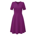 thumbnail image 2 of Vestido de Negocios INSPIRE CHIC para Mujer con Escote Corazón, Plisado, Manga Corta, Corte A, Talla XS, Color Púrpura, 2 of 6