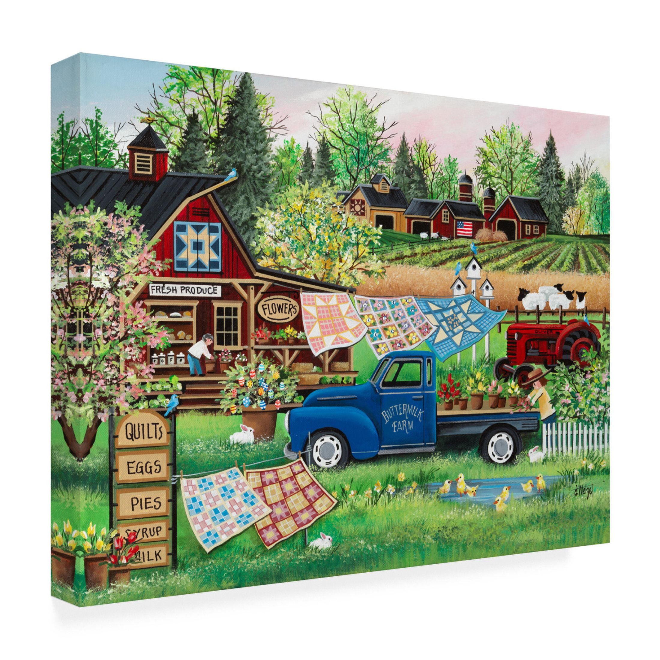 Canvas Wall Art - Debbi Wetzel 'Buttermilk Farm Spring' Wall Art for Living Room, Bedroom, or Office Décor by Trademark Fine Art - 24 x 18 Inches