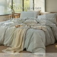 thumbnail image 4 of JOLUSERE 100% Organic Cotton Striped Duvet Cover Queen Set, 3-Piece Linen Like Textured Breathable Comforter Cover(Sage Green& White Classic Stripes), 4 of 10