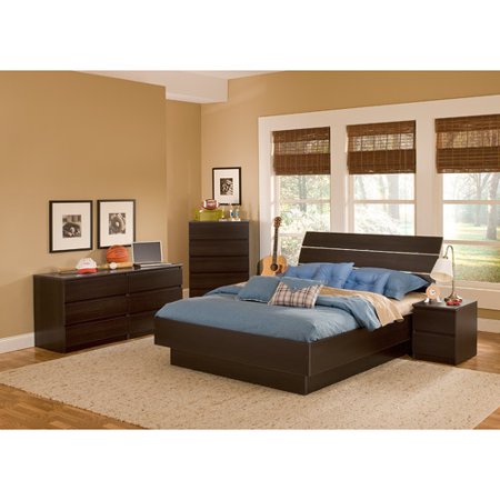 Laguna Queen Platform Bed With Headboard, Lacquered Espresso 