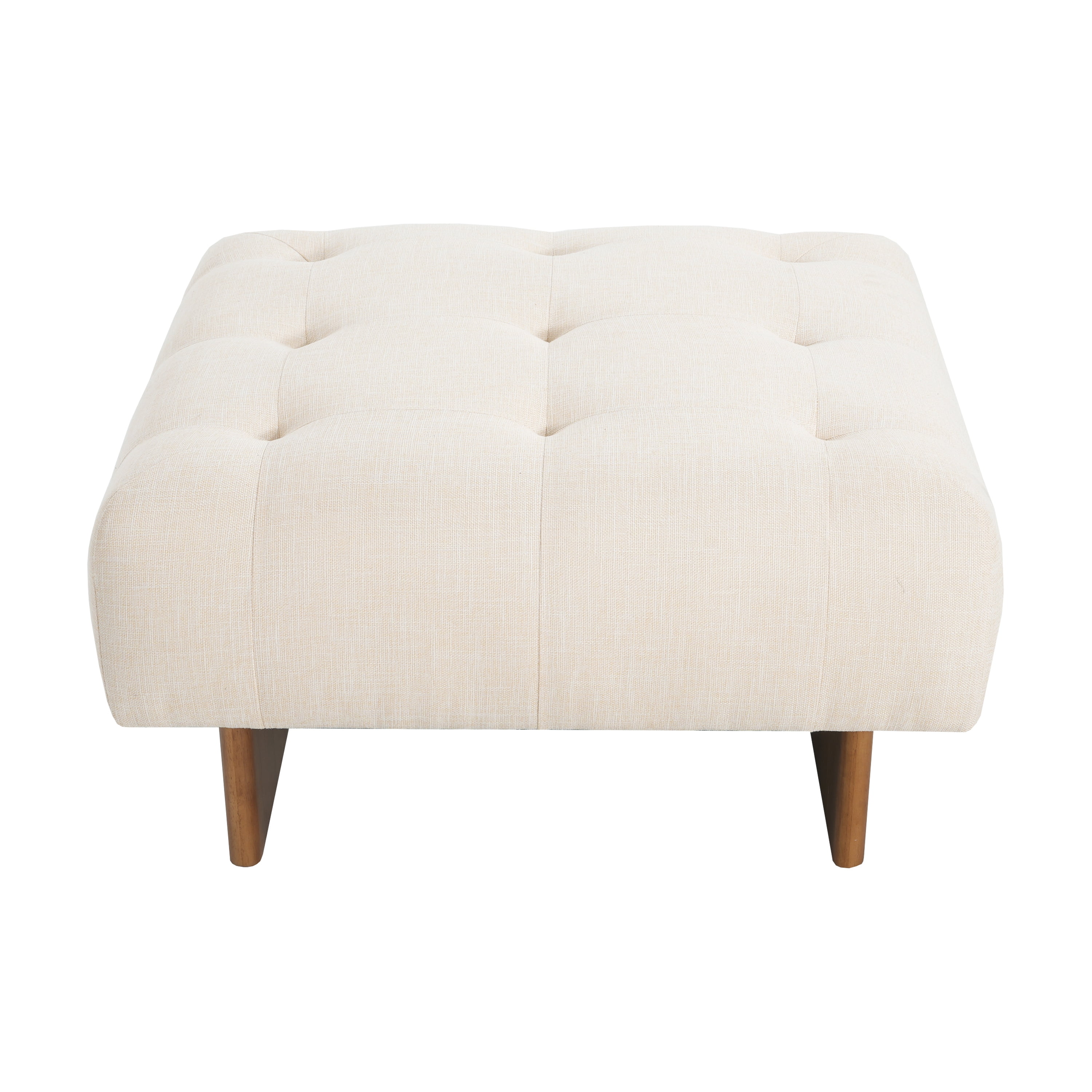 Euroco 31.5" Large Square Upholstered Tufted Linen Ottoman, Modern Accent Foot Stool Ottoman Coffee Table with Solid Wood Legs for Living Room, Beige