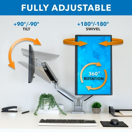 Mount-It! - Full Motion Dual Monitor Desk Mount With Gas Spring Arms - Silver