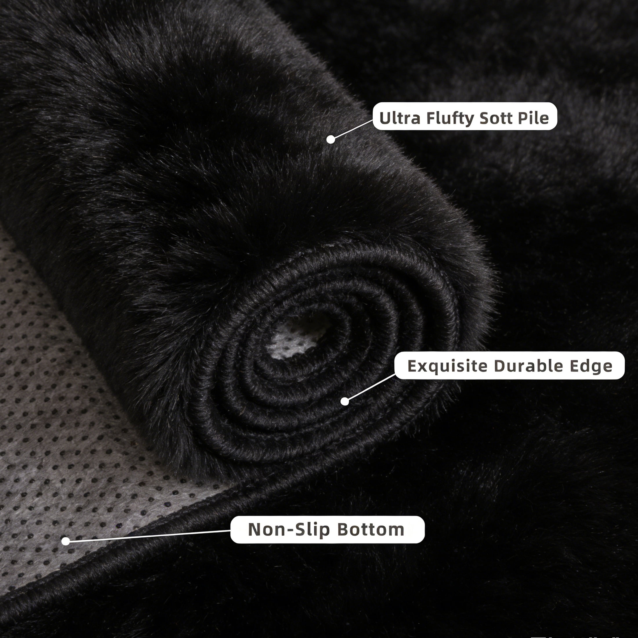 Area Rugs for Living Room Bedroom, 9ft x 12ft Soft Fluffy Shag Indoor Floor Carpet for Living Room Bedroom Dining Room Office, Black