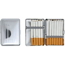 Set of 2 Compact Metal-Plated King Size Cigarette Case With Elastic Bands (Silver Lines)