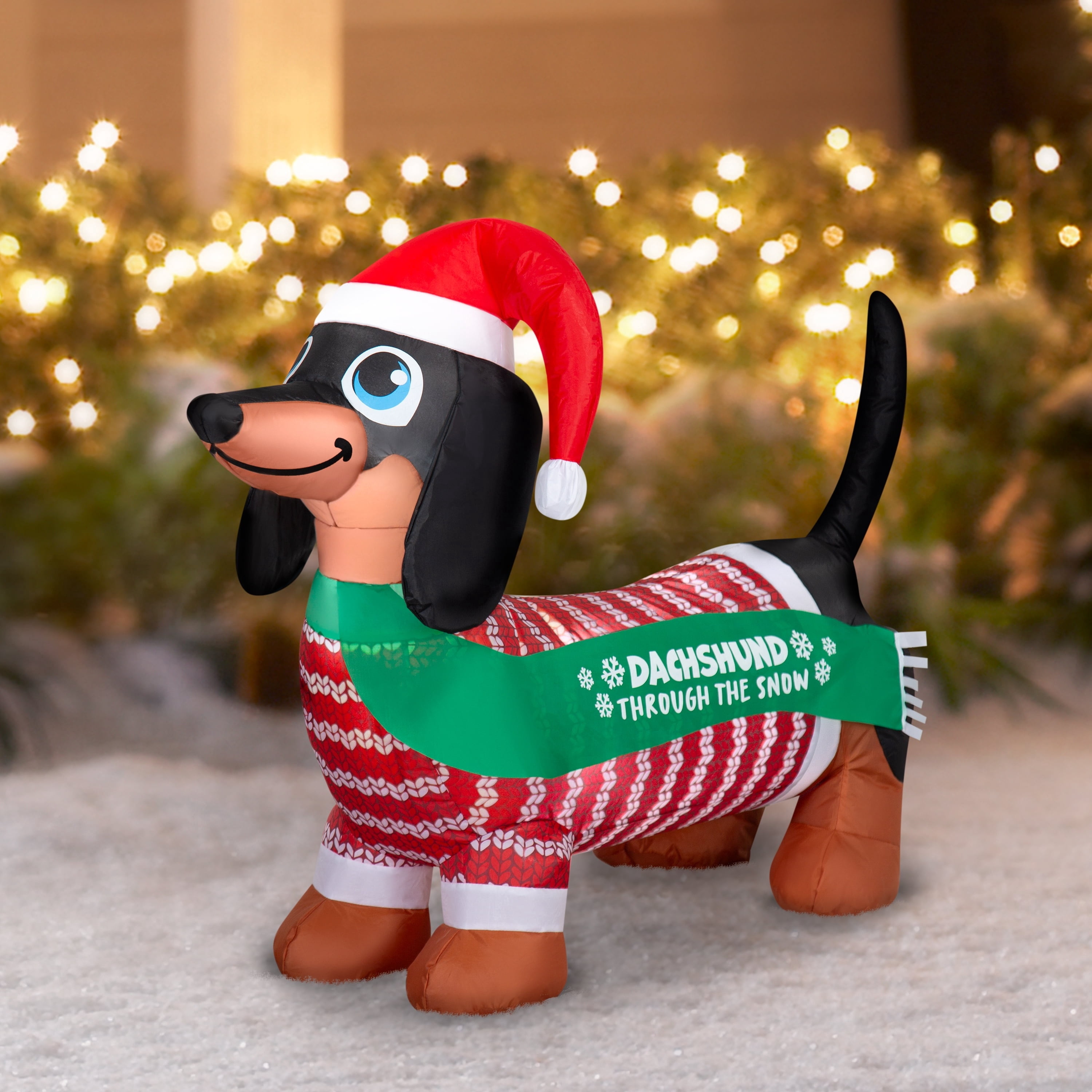 Multicolor Dachshund in Sweater Christmas Airblown Yard Inflatable, 3.5', by Holiday Time