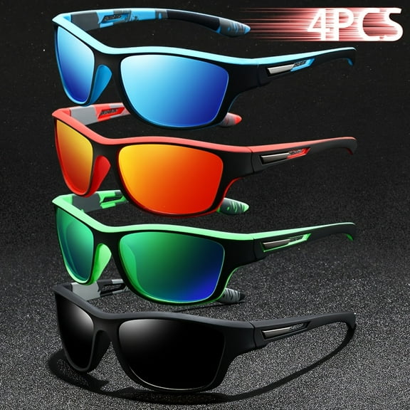 4-piece polarized sports and fashion glasses for both men and women - Retro style, multi-color lenses, perfect for cycling, fishing, running, hiking and outdoor activities