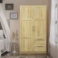 thumbnail image 1 of Pouseayar Tall Wardrobe Closet with 2 Doors,2 Drawers,5 Storage Space for Hanging Clothes, Wardrobe Storage Cabinet Bedrooms, Oak, 1 of 8