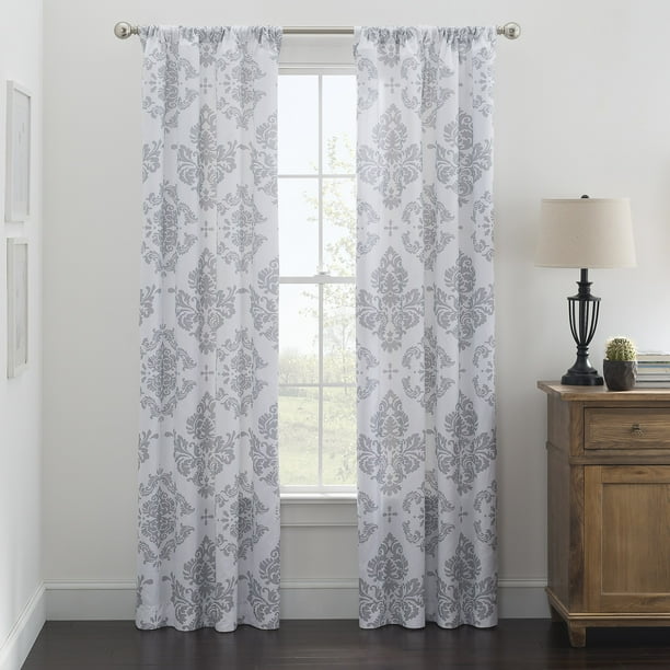 Mainstays Classic Noir Window Curtains | Set of 2 | Gray & White | 40 x ...