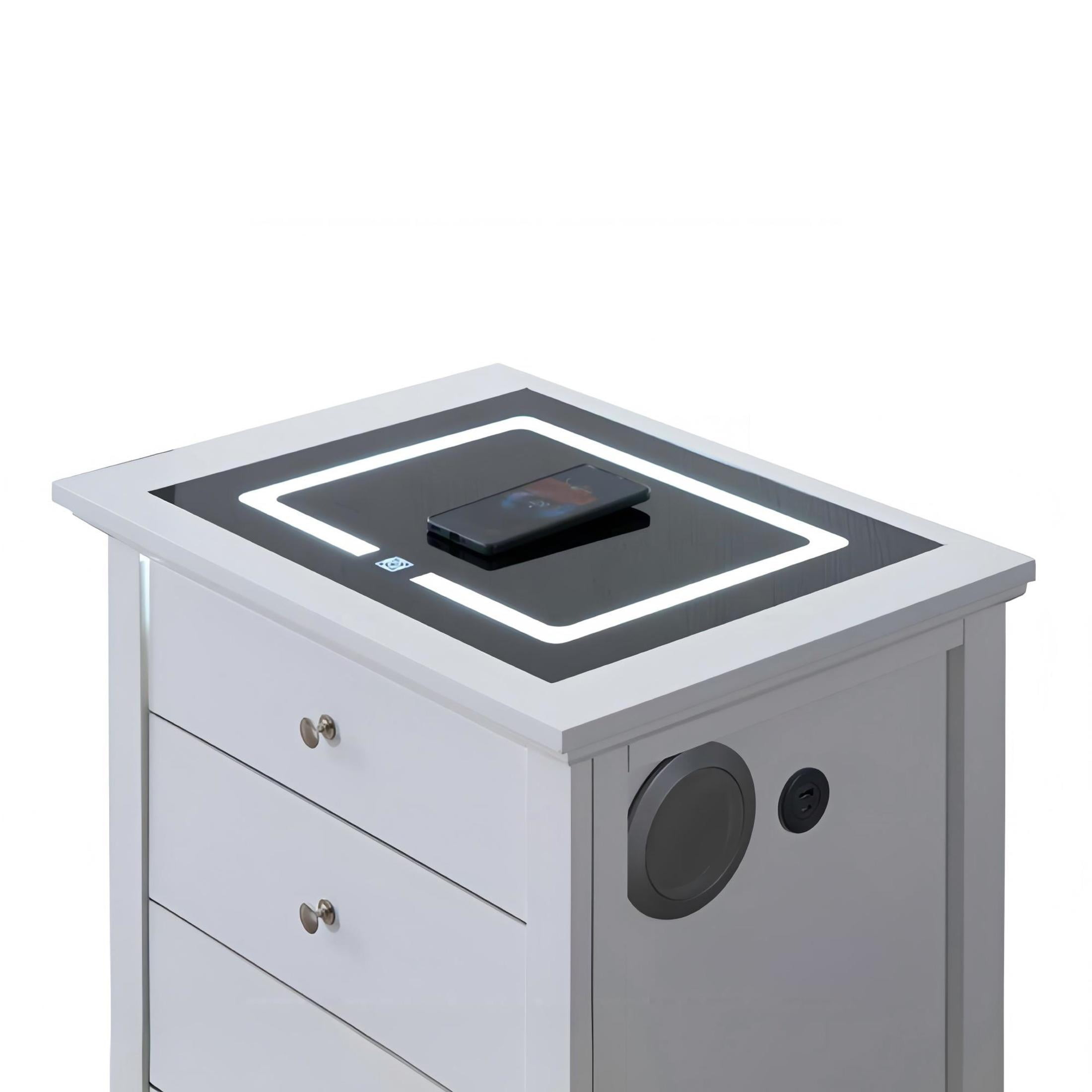 Noble House Hammond 3-Drawer Nightstand with USB Charging, Speakers, White