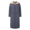thumbnail image 3 of Women Warm Oversized Reversible Fleece Puffer Shearling Down Long Jackets Outerwear with Hood Dark Gray S, 3 of 8
