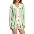 thumbnail image 3 of KOMOO Women Loose 2Pcs Knitted Outfits Long Sleeve Striped Button Knit Crochet Cardigan Sweater Tops High Waist Knit Shorts Sets, 3 of 9