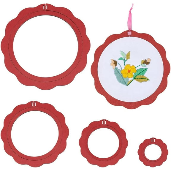 4pcs Wood Embroidery Hoop Frame Red Flower Round Embroidery Hoops Display Frame Decorative Embroidery Display for Finished Stitch Hoop Frame DIY Art Craft Sewing Ornaments Red