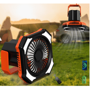 QXWREL Camping Fan, 10000 mAh Hanging fan for Tent with LED Lantern Rechargeable Fan 3 Speeds Portable Fan for Outdoor, Picnic, Barbecue, Fishing, Travel, Home