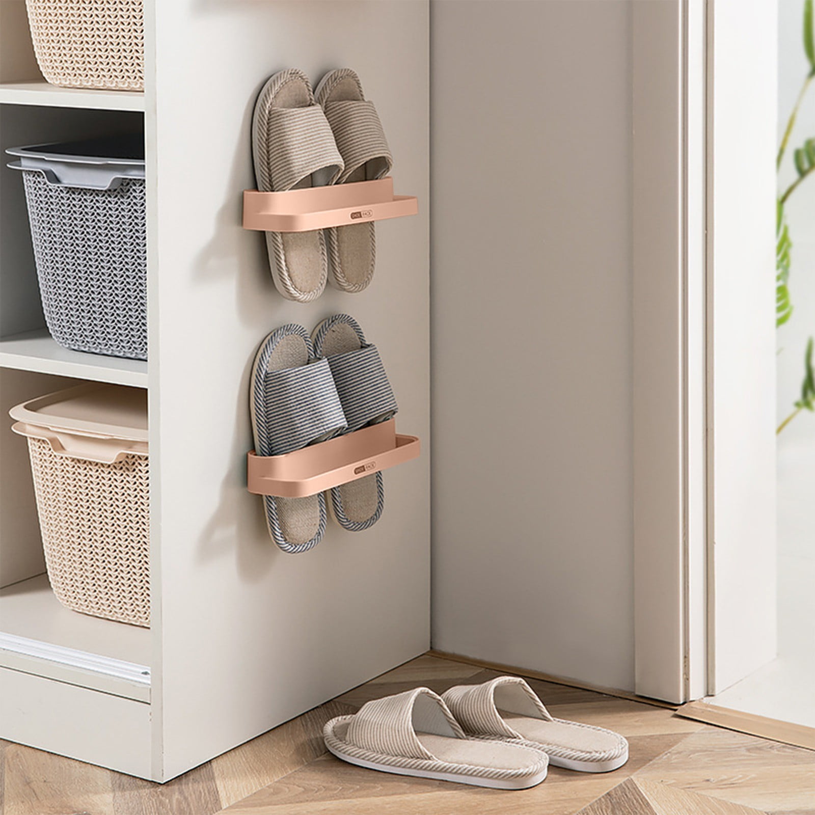 Dvkptbk Shoe Rack Bathroom Slipper Rack Non Perforated Wall Mounted Slipper Storage Space Saving Double-Layer Storage Strong Load-Bearing Capacity Shoe Rack Organization and Storage