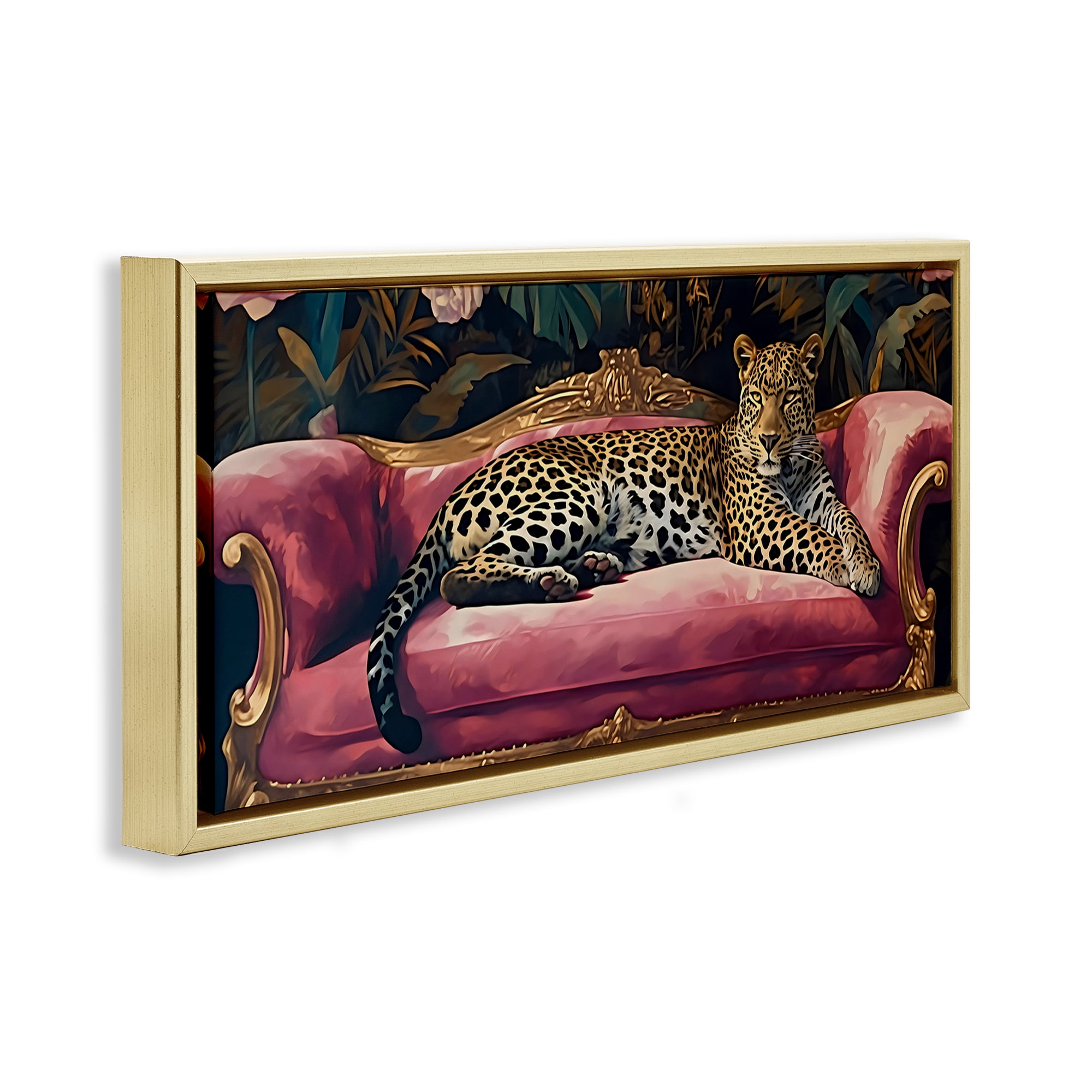 Stupell Industries Regal Relaxation Leopard on Pink Gold Framed Floater Canvas Wall Art, design by Creative Studio