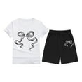 thumbnail image 4 of MUXiin Girls Short Sets Size 7 Cartoon Print Short Sleeve T-Shirt & Shorts Set Crewneck Fashion Casual Streetwear 2-Piece Set Outdoor Casual Clothes for 10-11 Years, 4 of 4