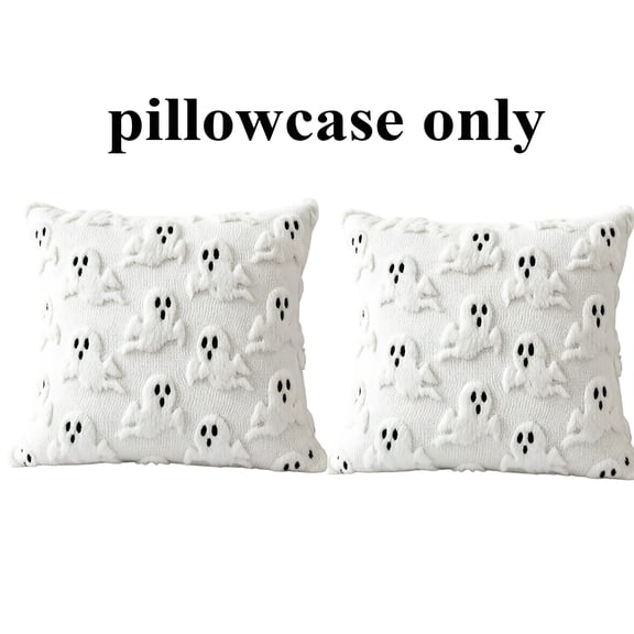 2-Pack Halloween Ghost Pillow Covers 18x18 Inch, 3D Embossed Plush White Throw Pillow Cases, Soft Spooky Cute Cushion Covers for Couch, Bed, and Living Room (Inserts Not Included)