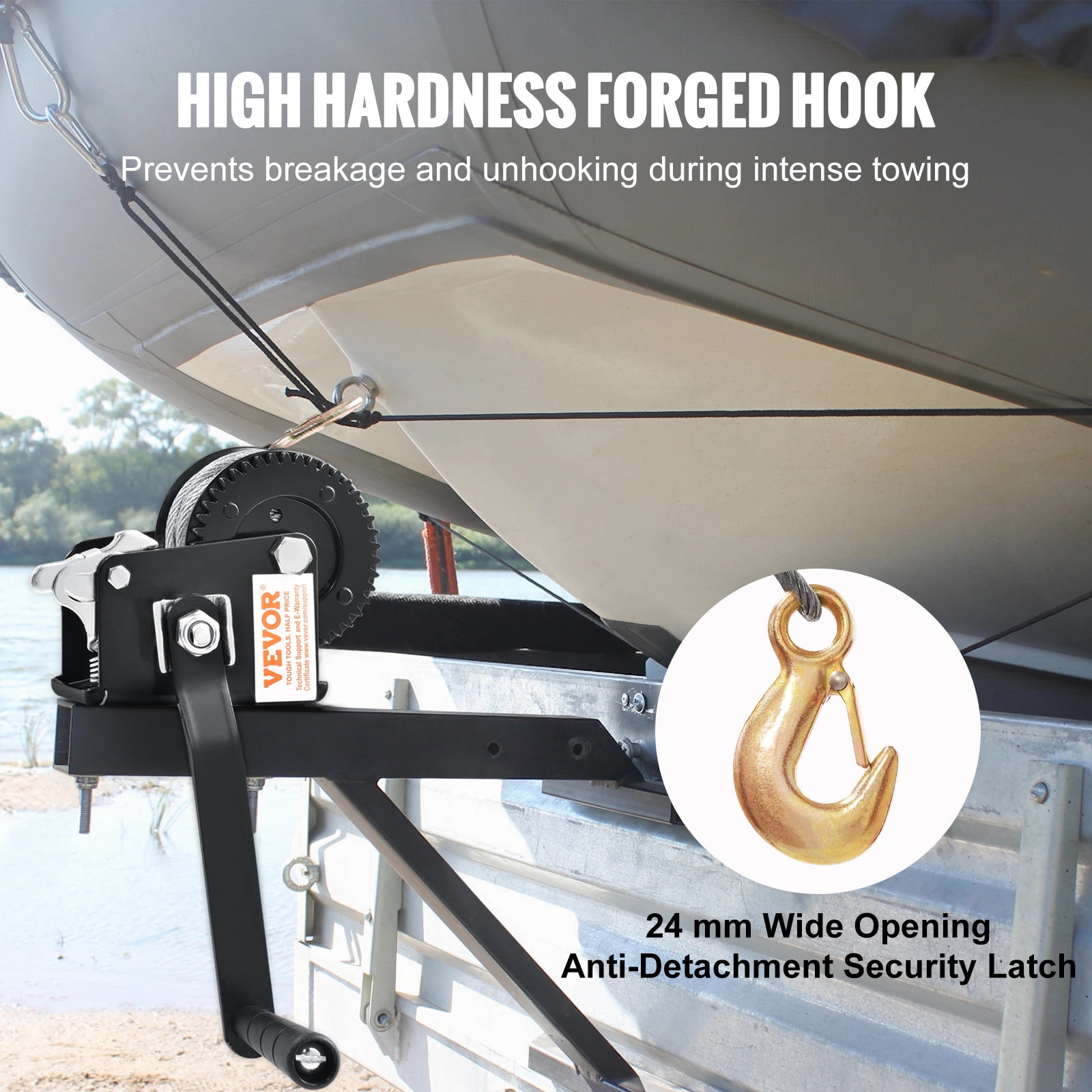 KFFKFF Hand Winch Heavy Duty Hand Crank 800 lbs 33 ft Steel Cable for Boat/ATV