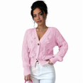 thumbnail image 4 of Women'S Bowknot Chunky Knit Cardigan Sweaters Open Front Cozy Long Sleeve Button Up Cardigan for Winter Pink S, 4 of 10