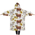 thumbnail image 2 of Oversized Wearable Blanket Hoodie,Highland Cow Sunflower Cow Pattern Sherpa Blanket Hoodie with Super Pockets,Super Warm Fuzzy Pullover for Women & Men, 2 of 6