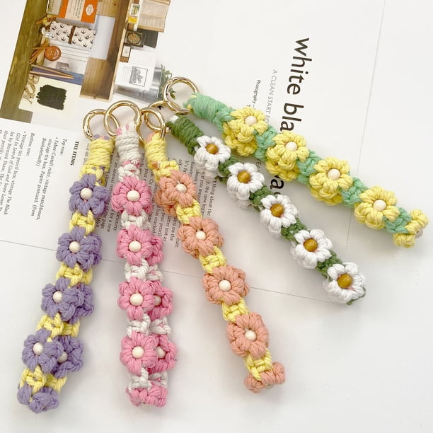 Fiudx Ofertas Flash Del Día Cuentas De Madera Flor Corazón Margarita Pequeña Flor Llavero Decoración Popular Pequeña Correa De Muñeca
