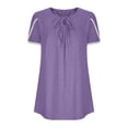 thumbnail image 3 of Wiyuqeen Summer Lace Patchwork Petal Short Sleeve Blouses Womens Trendy Cute Tie Knot Front Tunics Casual Pleated Crew Neck Going Out T-shirts Tops, 3 of 7