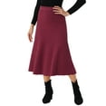 thumbnail image 4 of Falda midi de suéter elástica de cintura alta de punto acanalado para mujeres Inspire Chic en color burdeos, 4 of 6