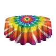 thumbnail image 5 of Rainbow Tie Dye Ray Circle Pattern Round Tablecloth 60"x60",Wrinkle Wipeable Table Cloth for Kitchen Dining Room Picnic Patio Party, 5 of 6