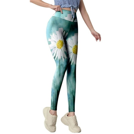 

koaiezne Womens Casual Comfort Printed High Waist Leggings Yoga Pants Womens Long Yoga Pants Wide Leg Flare Pants Maternity Yoga Pants over The Belly with Pocket