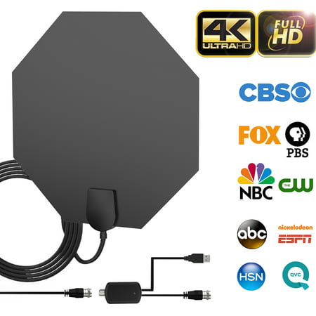 2019 Upgraded 80-100 Miles Long Range Indoor Amplified TV Antenna - Digital HDTV Antenna with Detachable Amplifier Channels Signal Booster Free TV for 4K 1080P VHF UHF High Reception with 13.5ft (The Best Signal Booster)