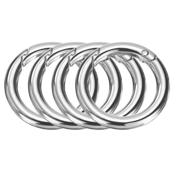 Uxcell 4pcs Metal Spring O Rings 1" Trigger Spring Keyrings Buckle Round Snap Clip for DIY Keychains Bag Purse Handbag Silver Tone