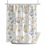 Shower Curtains for Bathroom-66"x72",Beach Ocean Starfish Shells Waterproof Bath Curtain Grommet Shower Curtain Set with Hooks,Summer Watercolor Coastal Theme Washable Bath Accessories