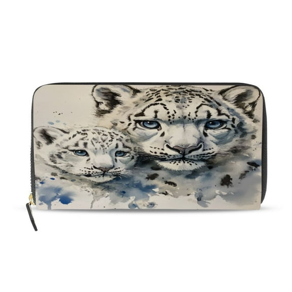 Qxltty Two Snow Peopards Painting Women's Leather Wallet Fashion Retro Multi Card Holder with Cell Phone Pocket Mothers Day Gifts