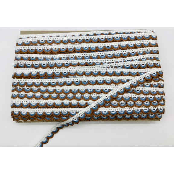 (White, Lt. Blue & Medium Brown) 5/8" Crochet Lace Edge - 5 Yards
