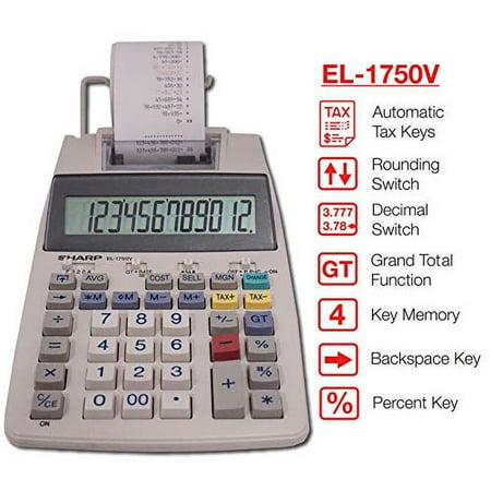 Sharp El-1750V 12-Digit Desktop Printing Calculator, White