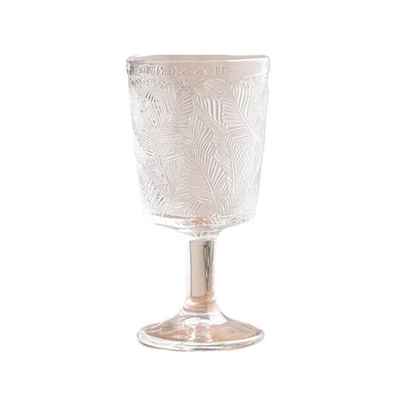 Vintage Leaf Embossed Goblet, 10.5 oz Hand Blown Textured Wine Champagne Glass