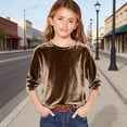 thumbnail image 2 of AWZXDE T-Shirt en Velours pour Filles à Manches 3/4, Doux, Col Rond, Hauts Décontractés pour Filles, T-Shirt de Base Confortable 3-14 Ans, 2 of 4