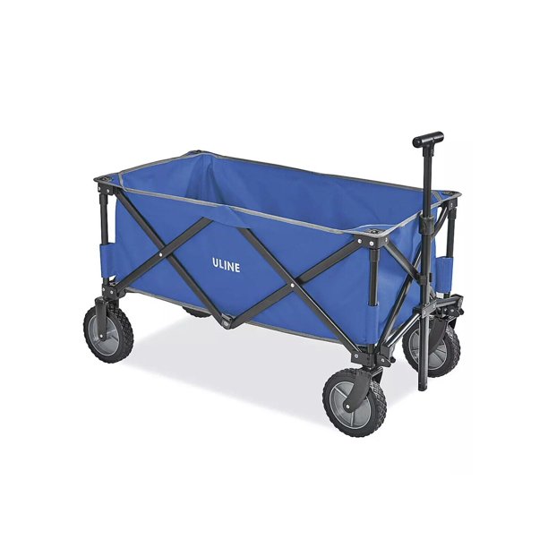 Uline Utility Collapsable Pack & Play Wagon 7” Wheels Steel Frame Blue