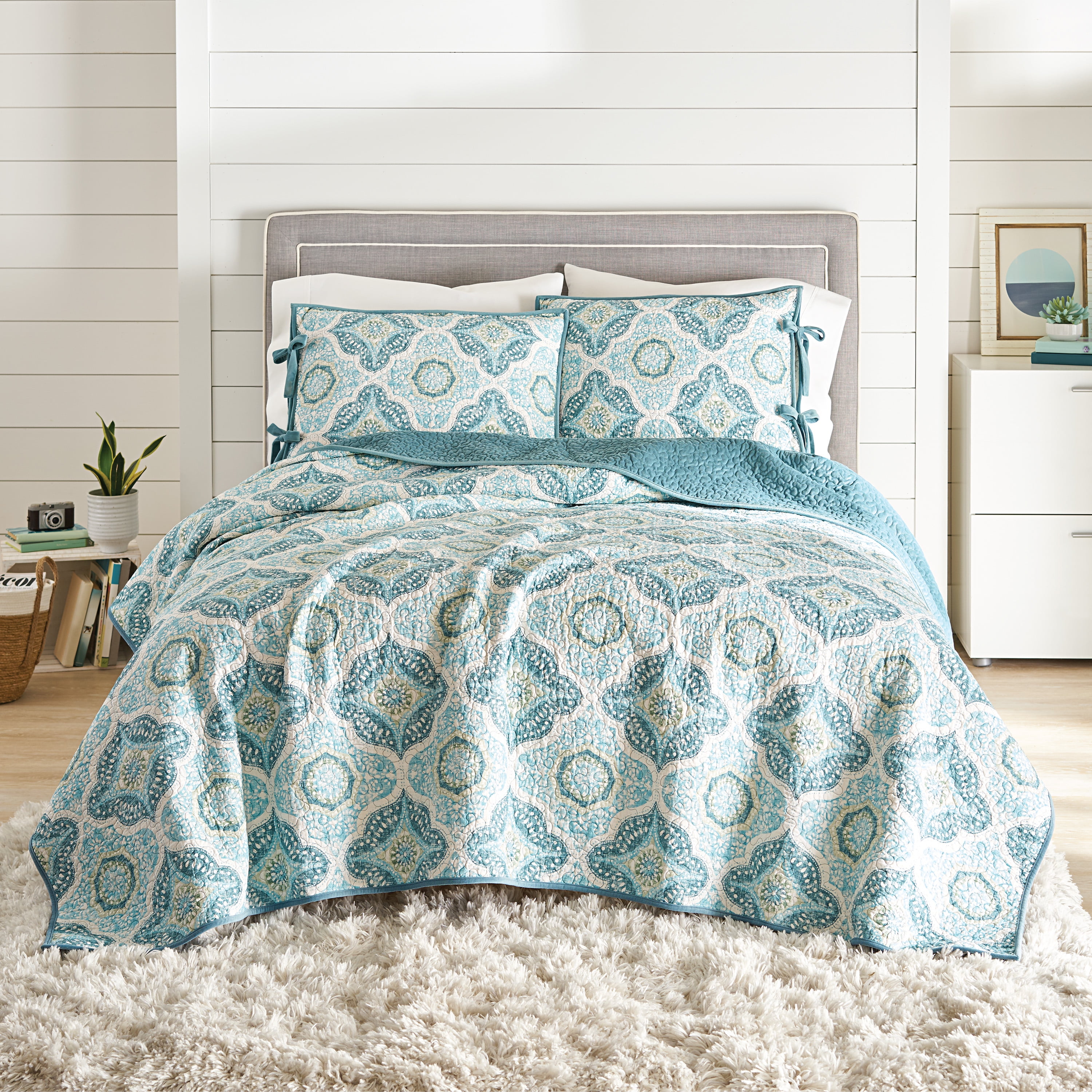 Better Homes Gardens Velvet Quilt Aqua Full Queen Walmart