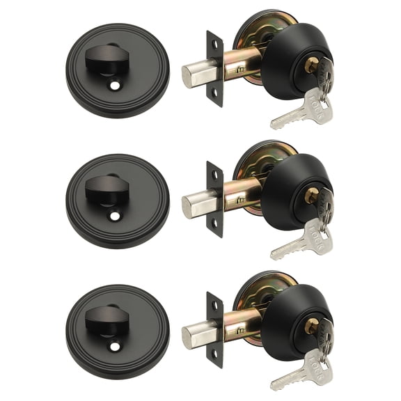 Uxcell Keyed Alike Single Cylinder Deadbolt Door Lock Round Entry Handle Sets for Door Thickness 1.2-2 inch Black
