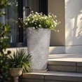 thumbnail image 3 of QCQHDU 21 inch Tall Planters with Saucer,2 Pack 9 Gallon Stone Round Pots for Indoor Plants,Outdoor Patio & Porch Decor, Heavy Duty Weatherproof Plant Containers,Gray, 3 of 8