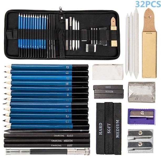 32Pcs Drawing Sketch Set Charcoal Pencil Eraser Art Craft Painting