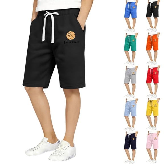 HAOTAGS Boys Shorts 10-12,Moisture-wicking Cotton Linen Elastic Waistband Sporty Shorts Black