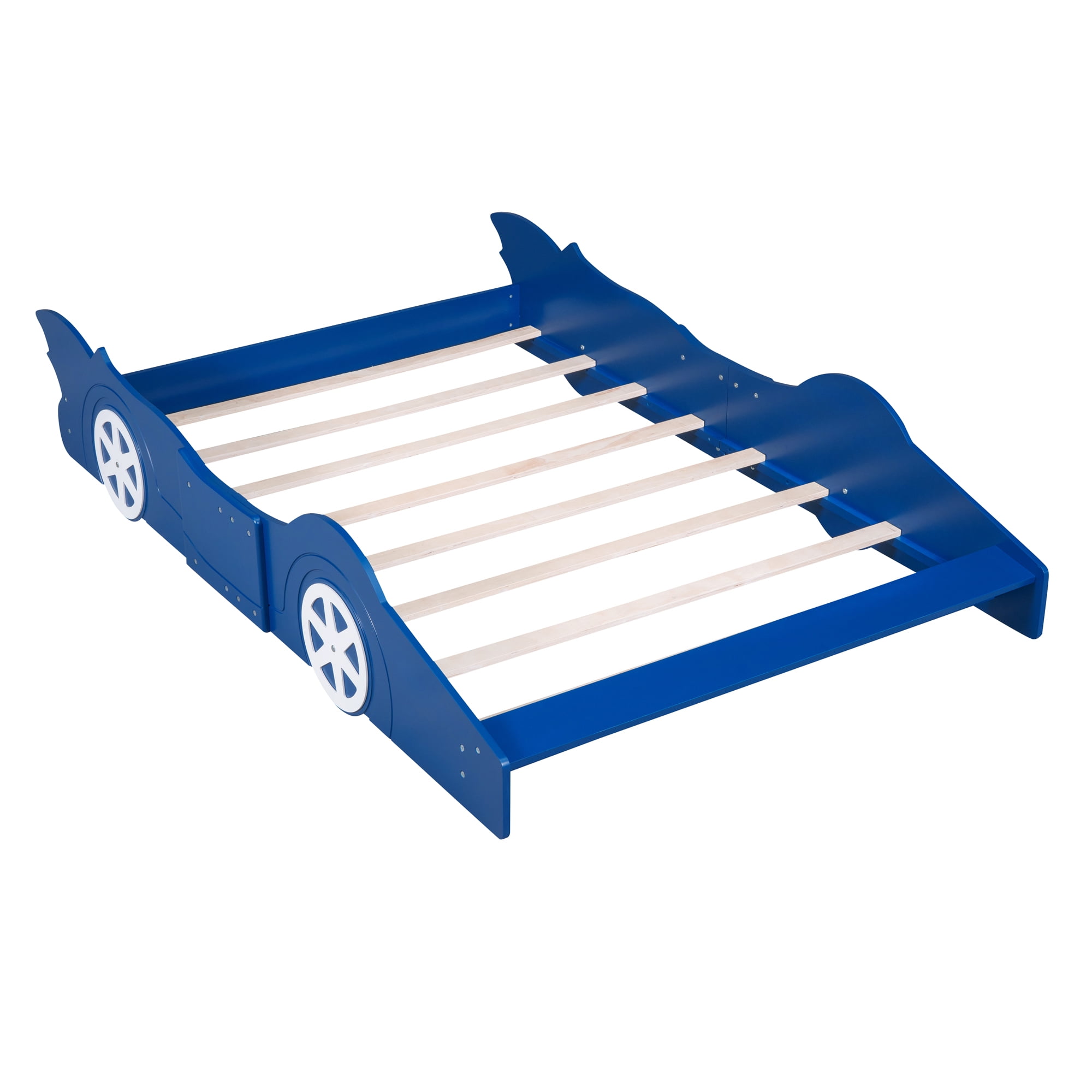 Miniyam Full Size Race Car Bed for Kids, Car-Shaped Design, Blue