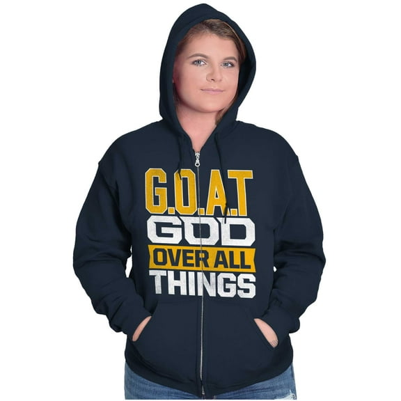 God Over All Things GOAT Christian Zip Up Hoodie Men's Women's Brisco Brands S