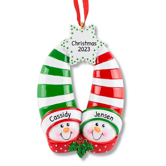 Ornaments by Elves Personalized Snowman Couple Hats Christmas Ornament 2024