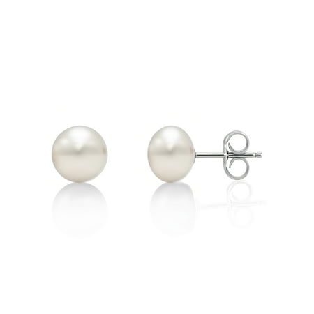 Pearlyta White Button Freshwater Cultured Pearl Earrings on Sterling
