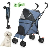 3 in 1 Pet Stroller for Small Dogs and Cats, Foldable Pet Stroller with Adjustable Handle, 6 Wheels, Breathable Mesh, Large Capacity, Easy to Carry, Green (Navy B)