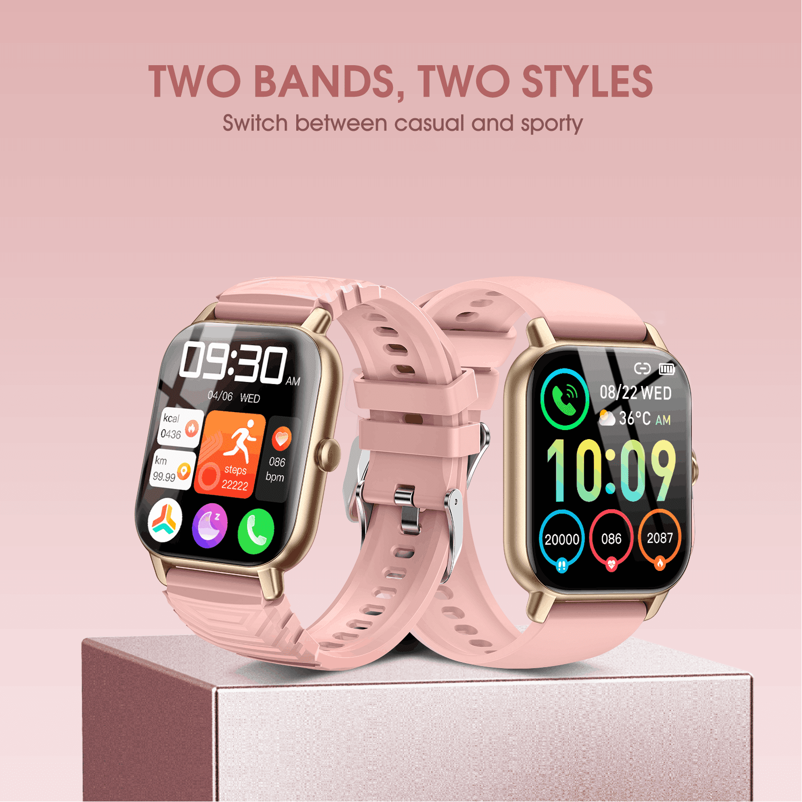 SupDevice Smart Watches for Women Men (Answer/Make Calls) Compatible with iPhone/Android Phones, 1.85" HD Screen Fitness Tracker Heart Rate Monitor 100+ Sports Tracker Watch Waterproof (Pink)